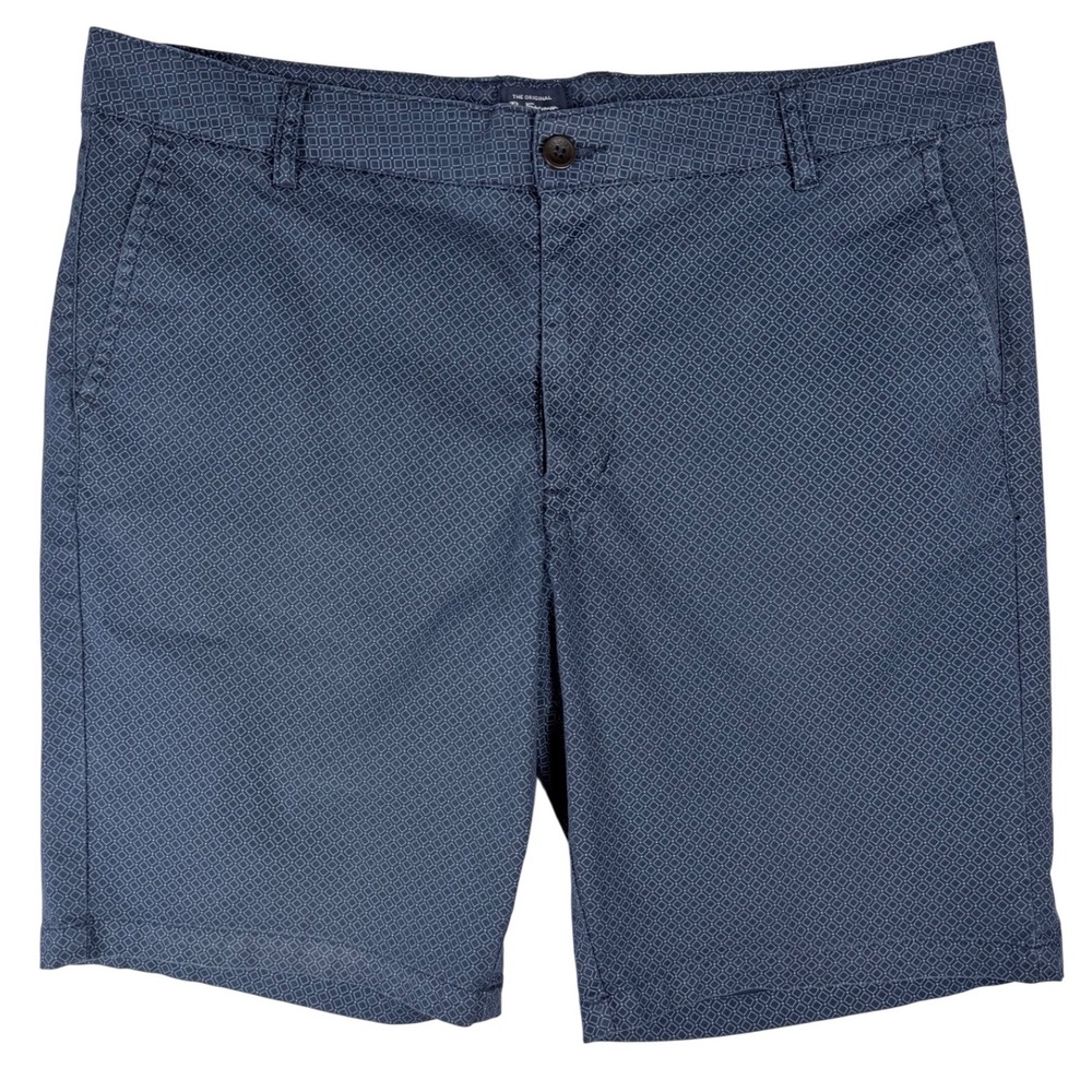 Ben Sherman Mens 36 Navy Blue Geometric Diamond Print Stretch Shorts Regular Fit